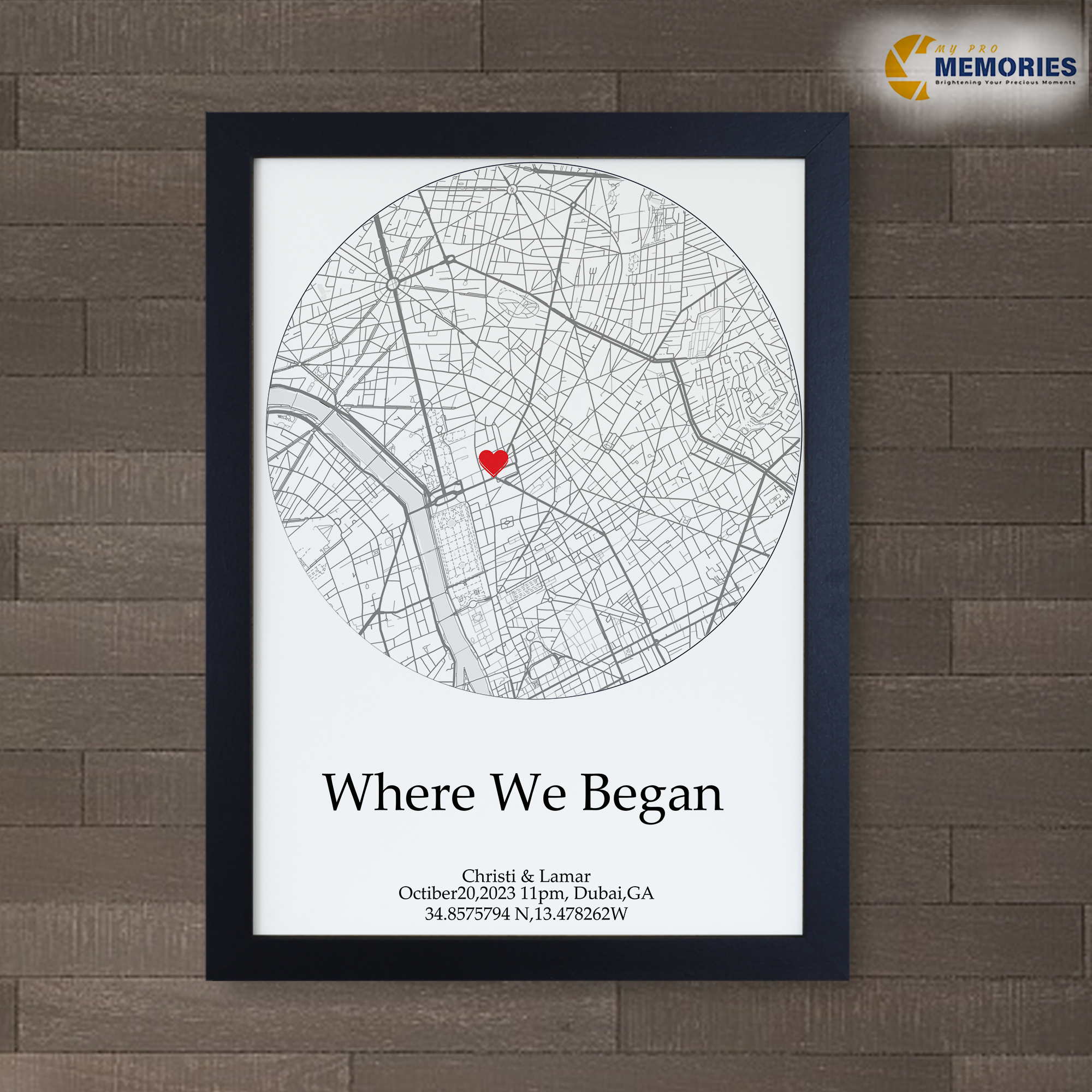 Custom Heart Map Print – Personalized Framed Location Art